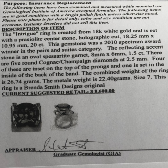 Intrigue ring, 18k white gold, 20ct prasiolite center gem stone - Picture 8 of 10